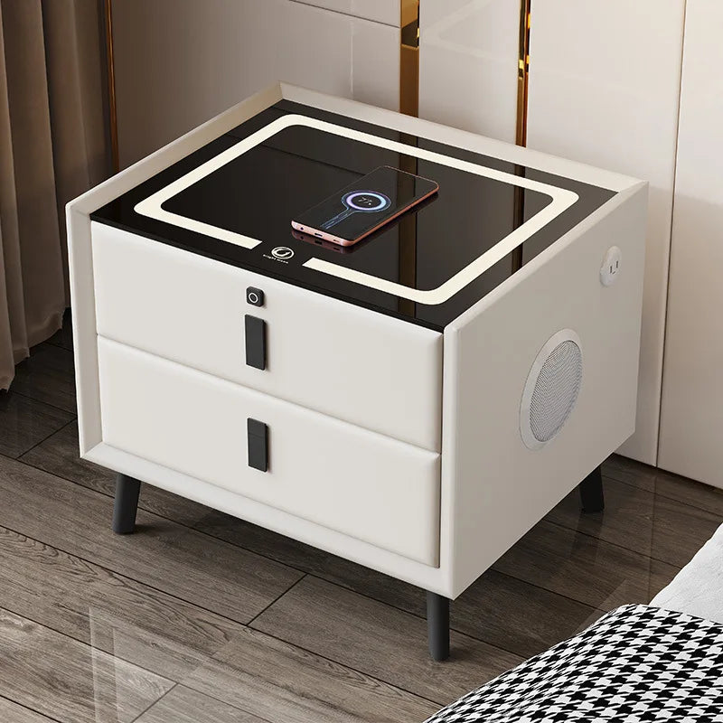 Nordic Style Smart Bedside Table with 2 Drawers 50cm Faux Leather Nightstand