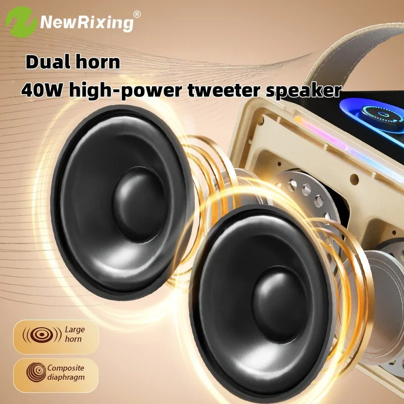 NewRixing Portable Wireless Speaker with 2 Microphones, Karaoke Machine,40W