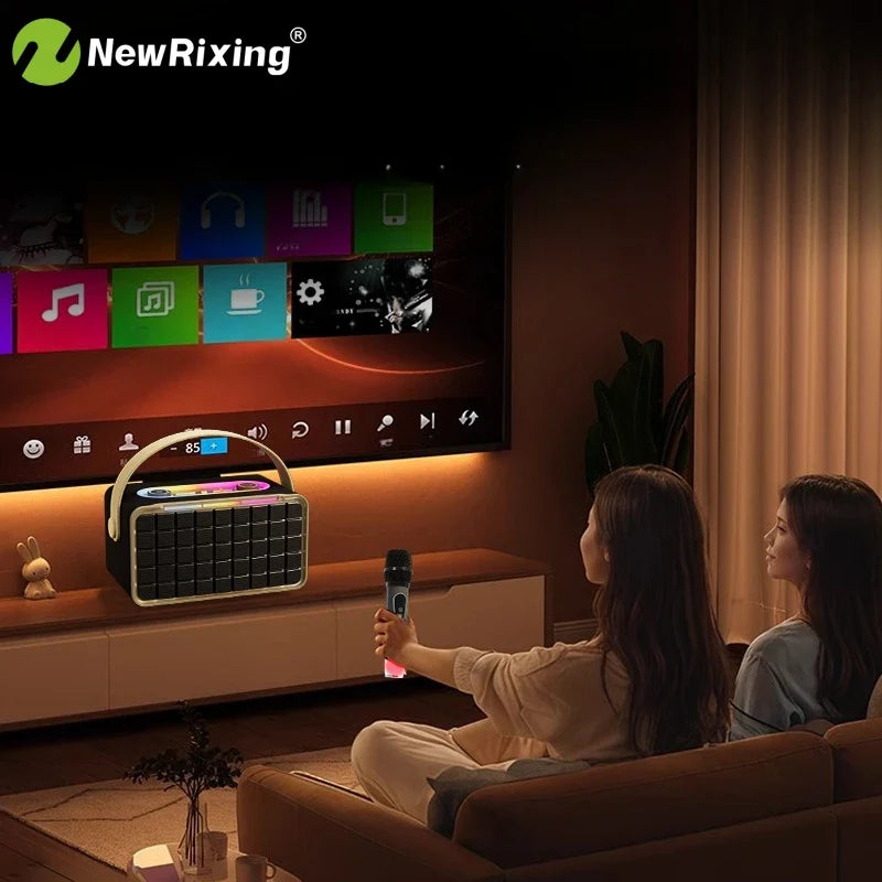 NewRixing Portable Wireless Speaker with 2 Microphones, Karaoke Machine,40W