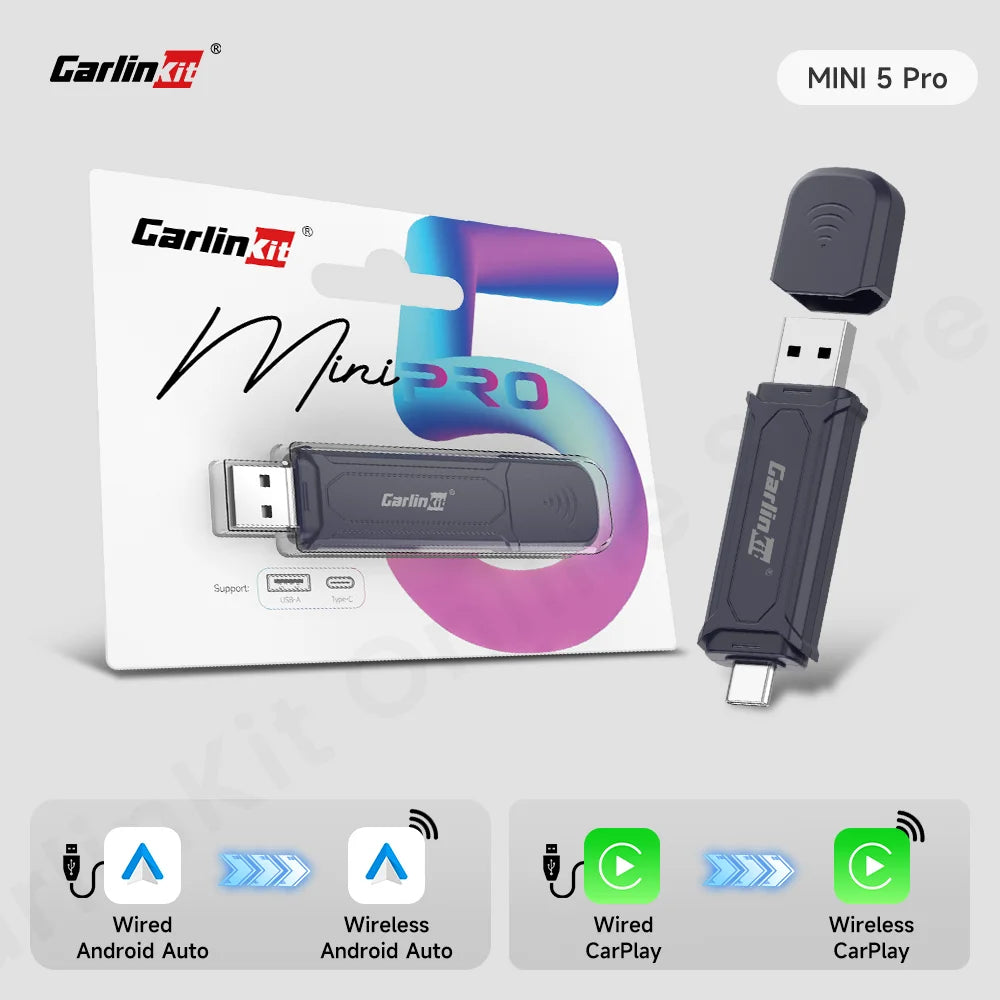 Carlinkit Wireless Adapter Mini 5 Pro Carplay Android auto Wireless for Car Intelligent Systems Upgrade Ble Wifi Portable FOTA