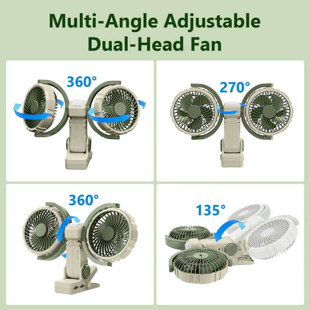 Cool Breeze | Portable Fan with Dual Heads & Rechargeable Battery | Adjustable Speed for Comfort