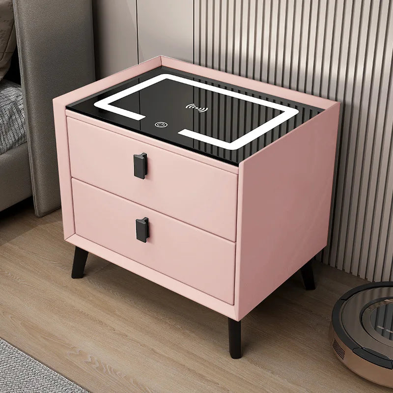 Nordic Style Smart Bedside Table with 2 Drawers 50cm Faux Leather Nightstand