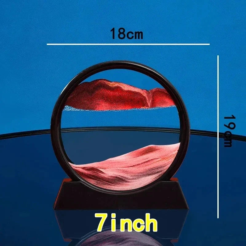 3D Moving Sand Art Picture - Round Glass Deep Sea Sandscape Hourglass for Home & Office Decor