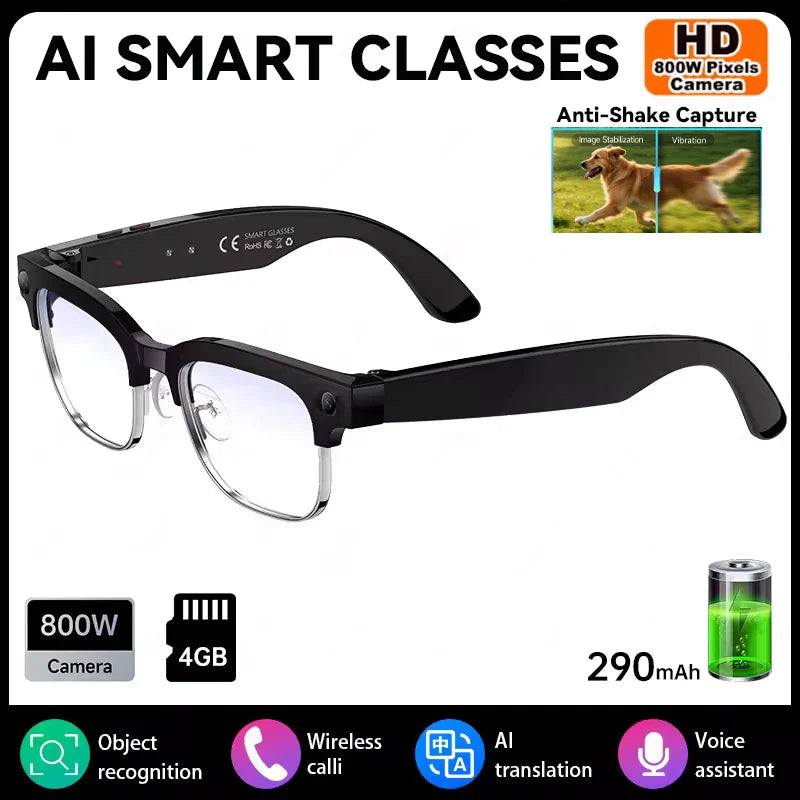 4K HD Color Changing AI Smart Glasses, 800W Pixel Camera, Bluetooth Call, Voice Assistant Control ,Smart Sports Glasses 2026 Hot.
