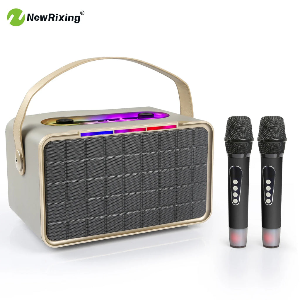 NewRixing Portable Wireless Speaker with 2 Microphones, Karaoke Machine,40W