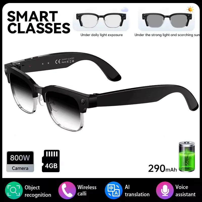 4K HD Color Changing AI Smart Glasses, 800W Pixel Camera, Bluetooth Call, Voice Assistant Control ,Smart Sports Glasses 2026 Hot.