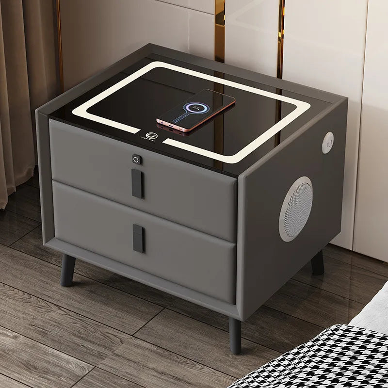 Nordic Style Smart Bedside Table with 2 Drawers 50cm Faux Leather Nightstand