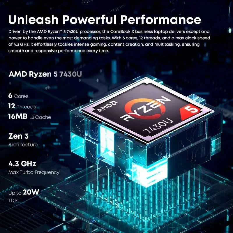CHUWI Core Book X Gaming Laptop, AMD R5-7430U,16GB DDR4 RAM, 512GB SSD 14.1 inch, 2K Screen Lightweight Notebook.