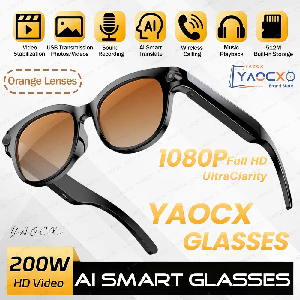 2026 New Al Smart Glasses, 200w HD Camera, Video Record, Voice Translation, Photo Recognition, Music Playback, BT Call Smart Sunglasses.