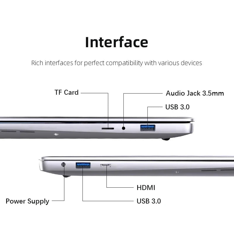 14.1" Ultra Slim Windows 11 Pro Laptop Computer, intel Atom A3950 12GB RAM, 1TB 2TB SSD Notebook, PC 1080P HD Office Study Laptops.