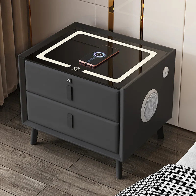 Nordic Style Smart Bedside Table with 2 Drawers 50cm Faux Leather Nightstand