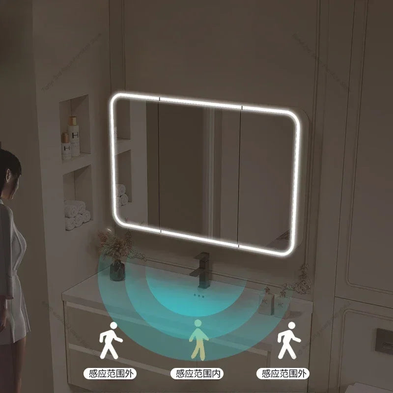 Space Aluminum Smart Bathroom Cabinets Wall-mounted Nordic Multifunction Mirror Cabinets Shelves Home Furniture Arredo Bagno FYB