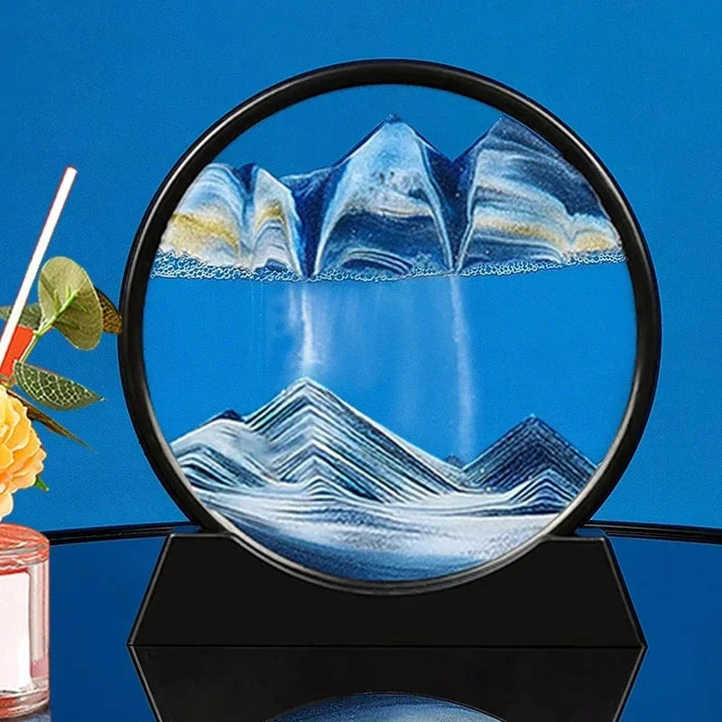 3D Moving Sand Art Picture - Round Glass Deep Sea Sandscape Hourglass for Home & Office Decor