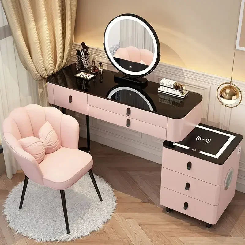 Modern Dressing Table with Smart Wireless Charging Luxury Bedroom Multifunctional Makeup Table with Chair Sound Cloud Led Mirror