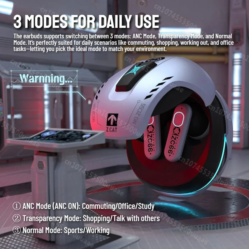 Zombies Cat B5 Active Noise Cancellation Headphone Bluetooth 5.4 ANC Earbuds Dual Connection TWS Wireless Earphones with 4 Mics