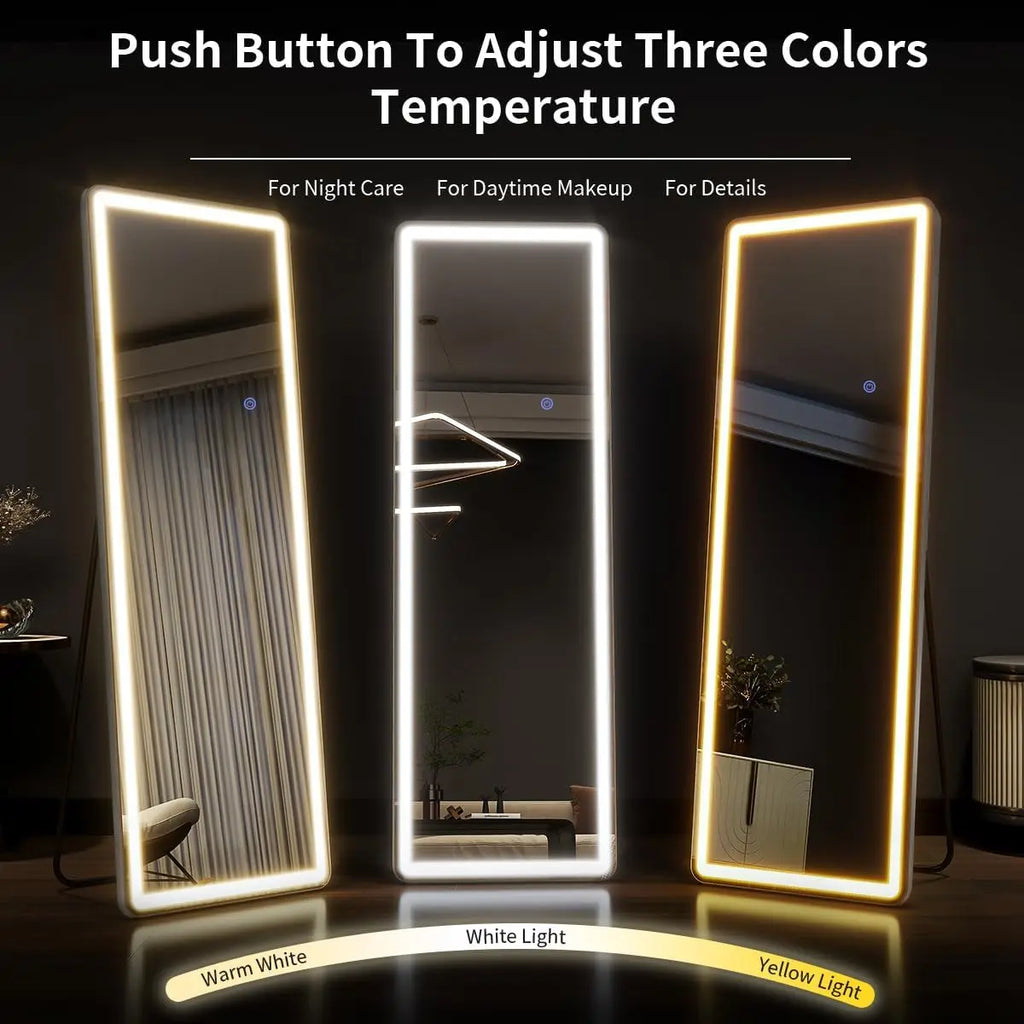 63"x20" Full Length Mirror with Lights, LED Mirror Full Length, Lighted Floor Mirror with Stand.