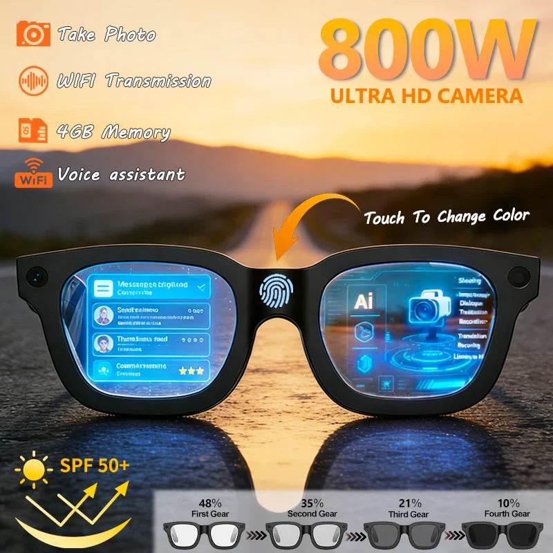 2026 Smart Glasses, HD Photo Video Open AI Record, Translation, Touch Photochromic Lenses, Bluetooth Call ,Music Multifunction Glasses.