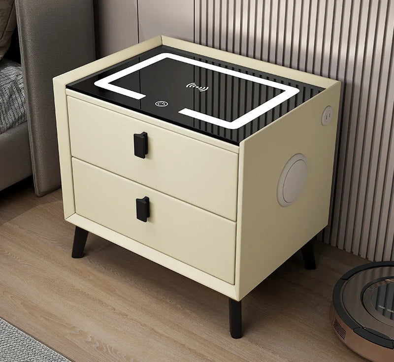 Nordic Style Smart Bedside Table with 2 Drawers 50cm Faux Leather Nightstand