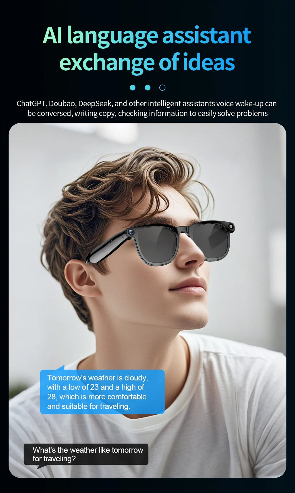 2 in1 4K Smart AI Glasses, 800W pixel AI Shooting Camera, HD Photo Video, Voice Call Translation ,Waterproof Bluetooth AI Glasses.