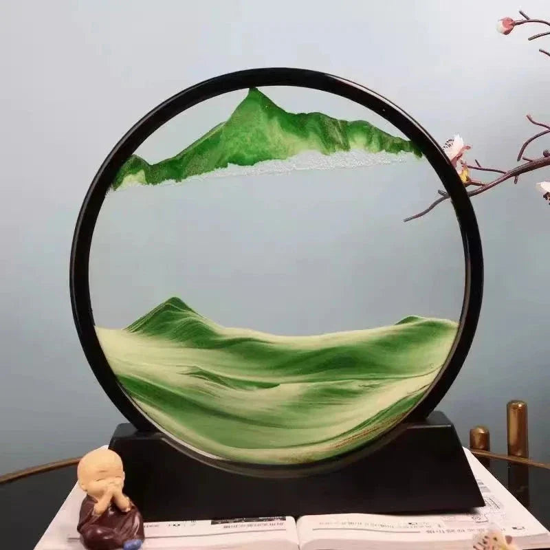 3D Moving Sand Art Picture - Round Glass Deep Sea Sandscape Hourglass for Home & Office Decor