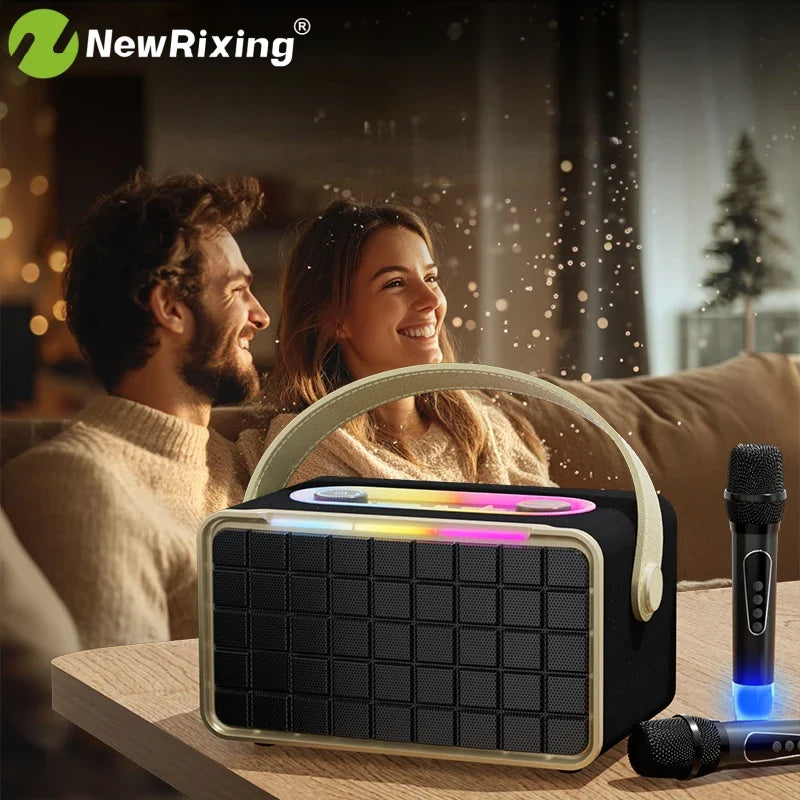 NewRixing Portable Wireless Speaker with 2 Microphones, Karaoke Machine,40W