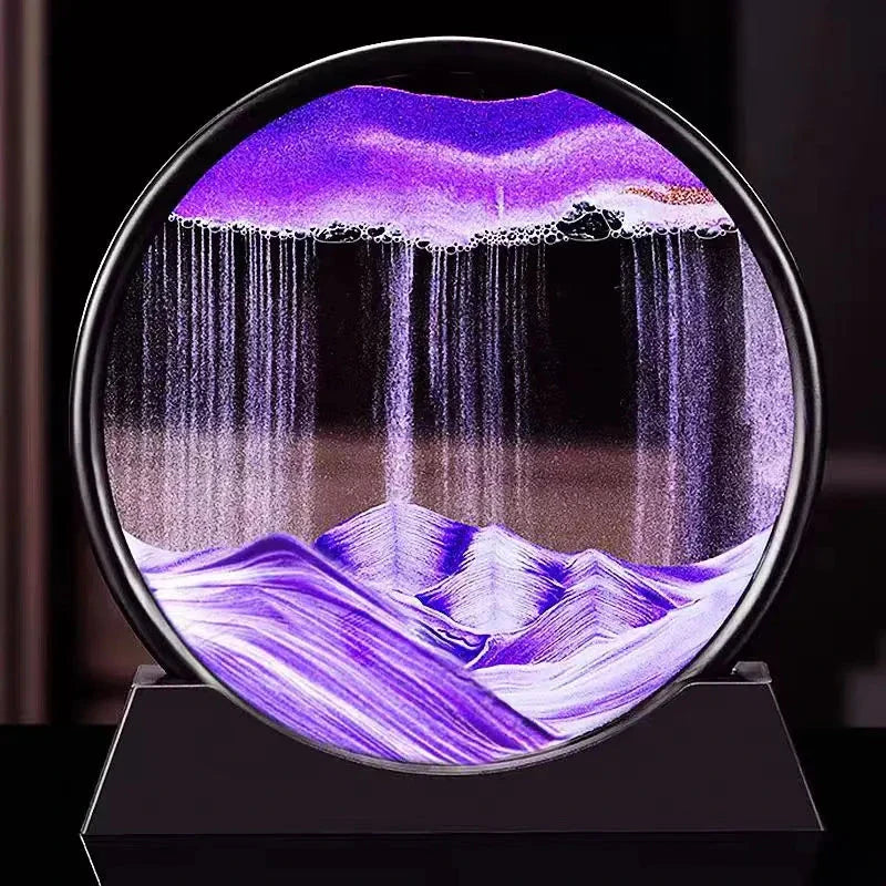 3D Moving Sand Art Picture - Round Glass Deep Sea Sandscape Hourglass for Home & Office Decor