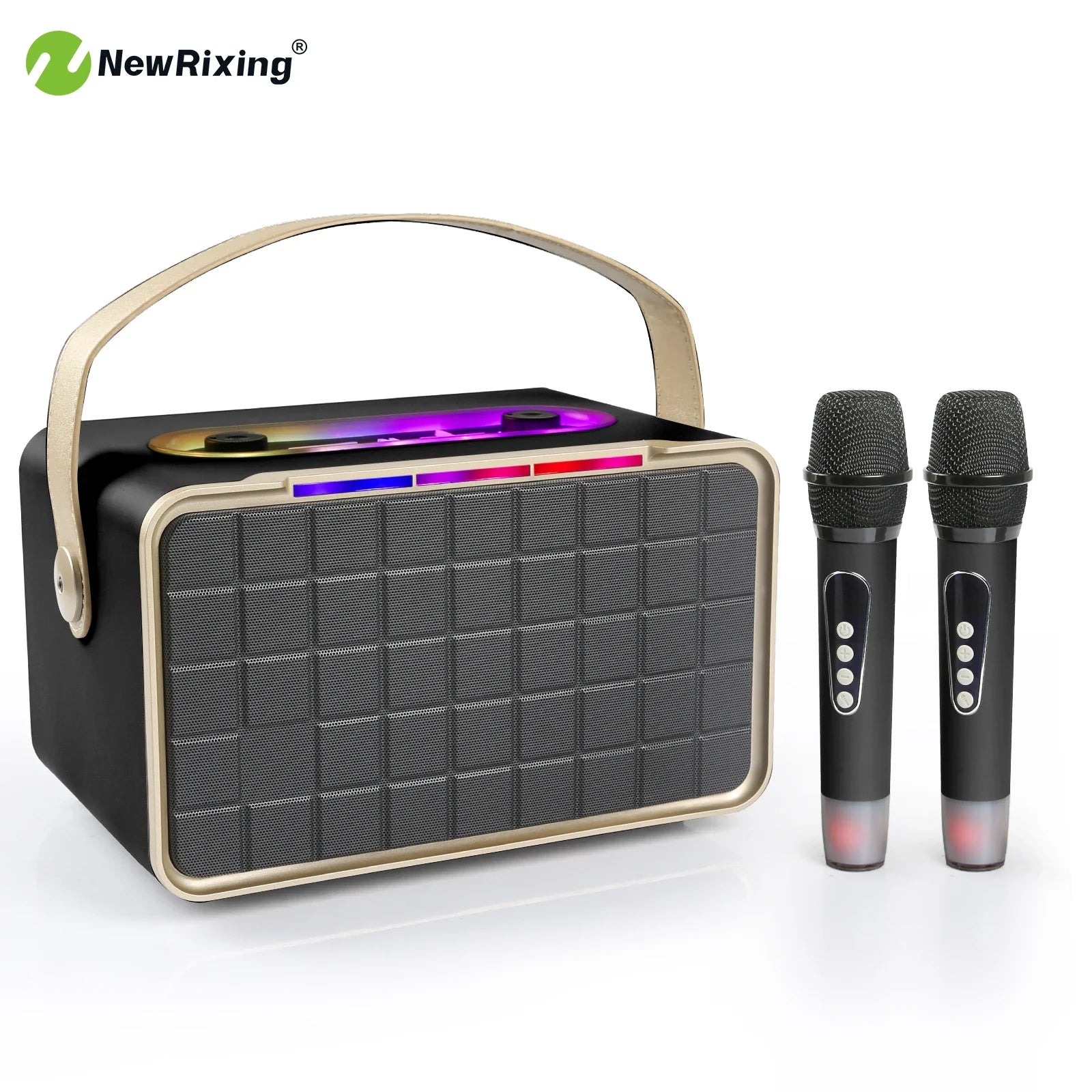 NewRixing Portable Wireless Speaker with 2 Microphones, Karaoke Machine,40W