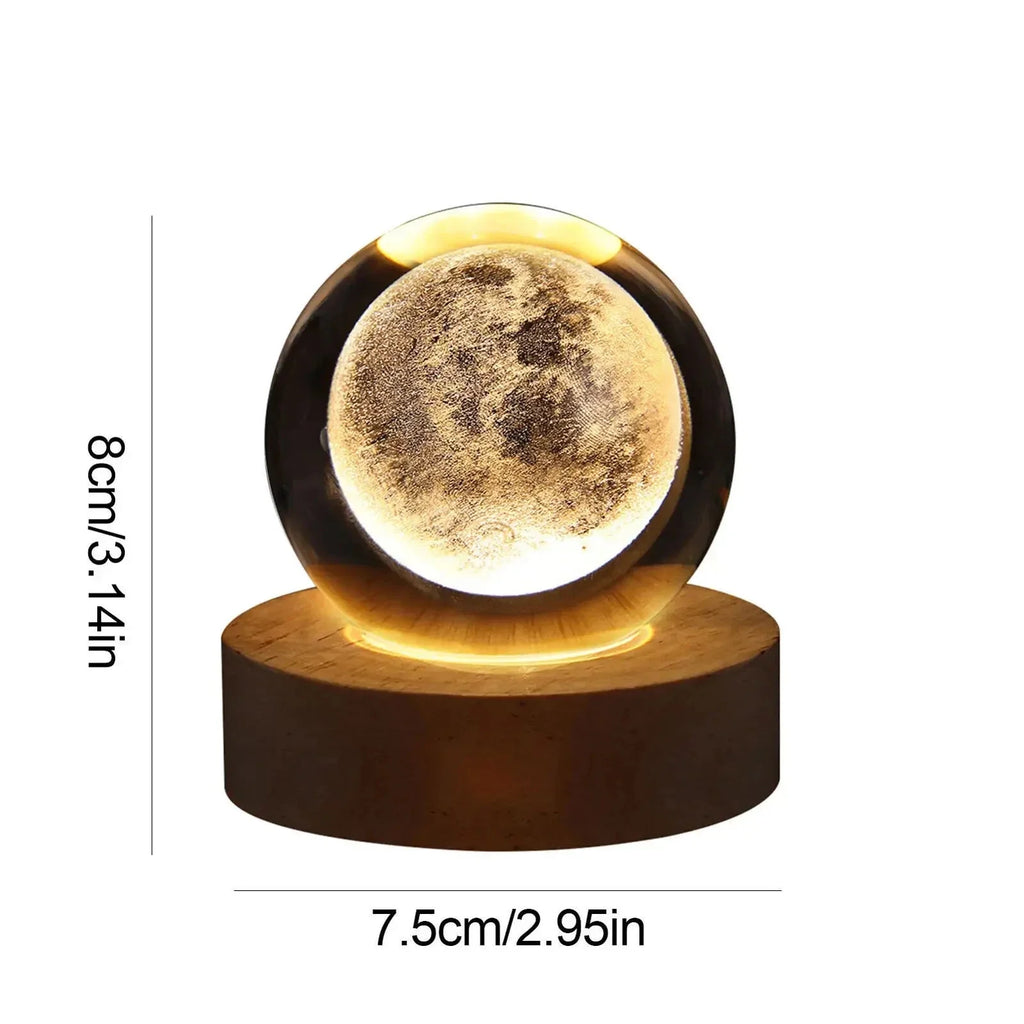 Kids LED Crystal Ball Lamp – 3D Moon & Galaxy Table Decor Toy