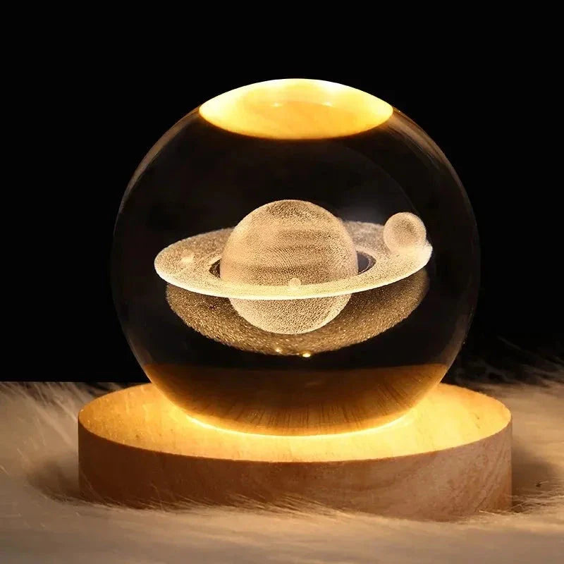 Kids LED Crystal Ball Lamp – 3D Moon & Galaxy Table Decor Toy