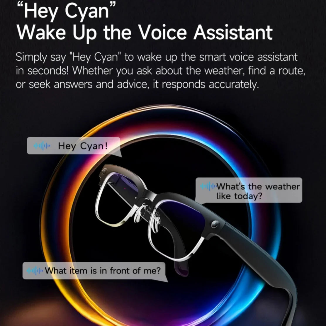 AI Smart Glasses 8 Million Pixels, Recording Videos, Photo Recognition, Answer, Translation, 290mAh IP66 Waterproof Bluetooth Glasses.