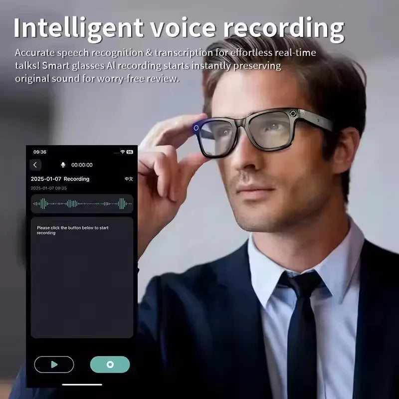 2025 NEW 800W Pixel UHD Camera Smart Glasses, Video Recording, AI Photo Recognition, Answer Translation, Bluetooth Call Sunglasses.