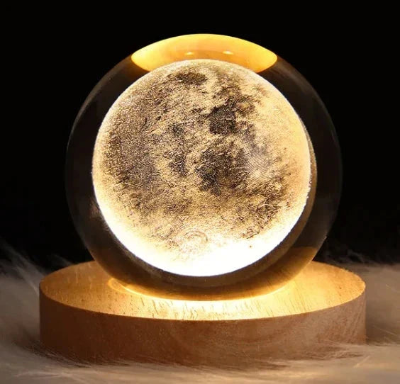 Kids LED Crystal Ball Lamp – 3D Moon & Galaxy Table Decor Toy