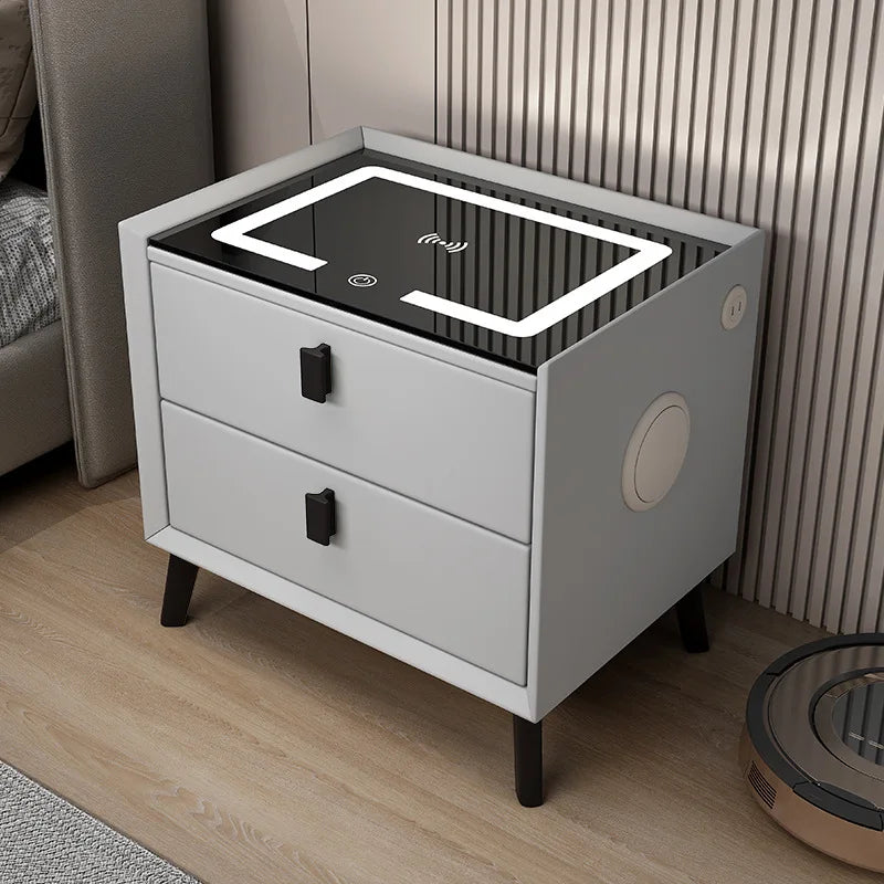 Nordic Style Smart Bedside Table with 2 Drawers 50cm Faux Leather Nightstand