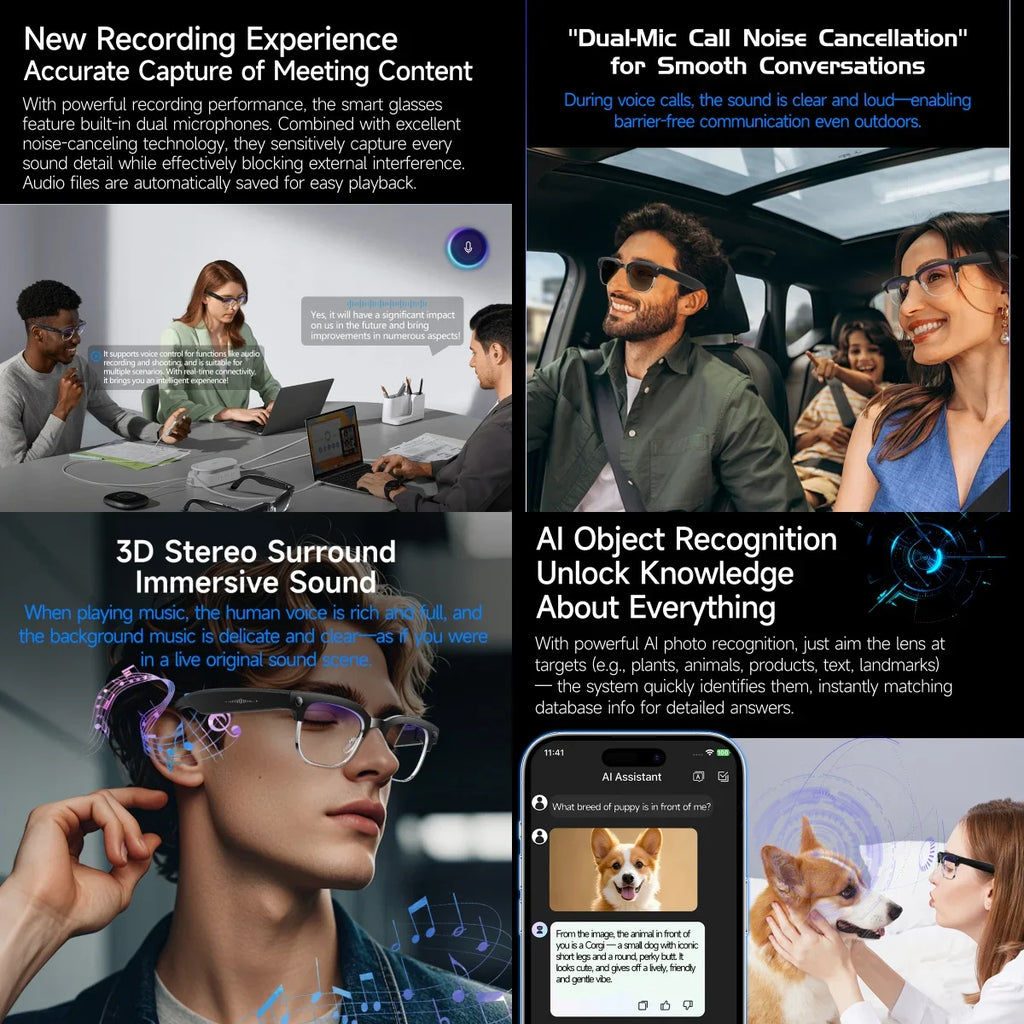 4K HD Color Changing AI Smart Glasses, 800W Pixel Camera, Bluetooth Call, Voice Assistant Control ,Smart Sports Glasses 2026 Hot.