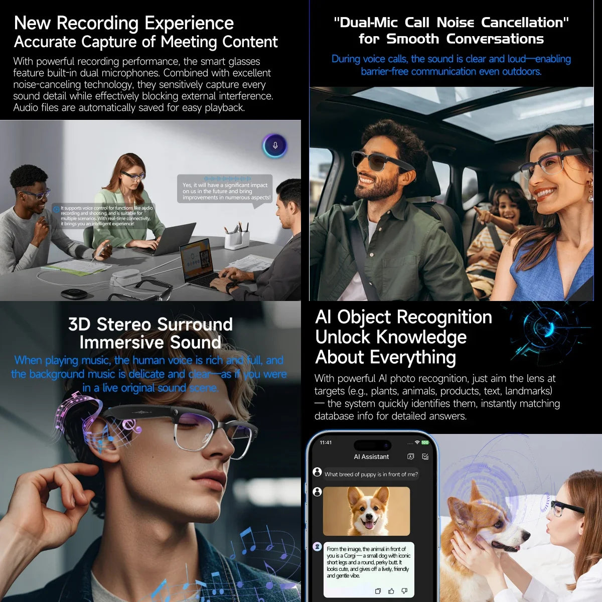 4K HD Color Changing AI Smart Glasses, 800W Pixel Camera, Bluetooth Call, Voice Assistant Control ,Smart Sports Glasses 2026 Hot.