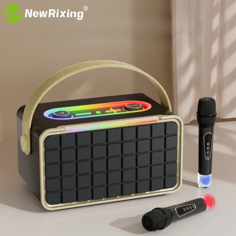 NewRixing Portable Wireless Speaker with 2 Microphones, Karaoke Machine,40W