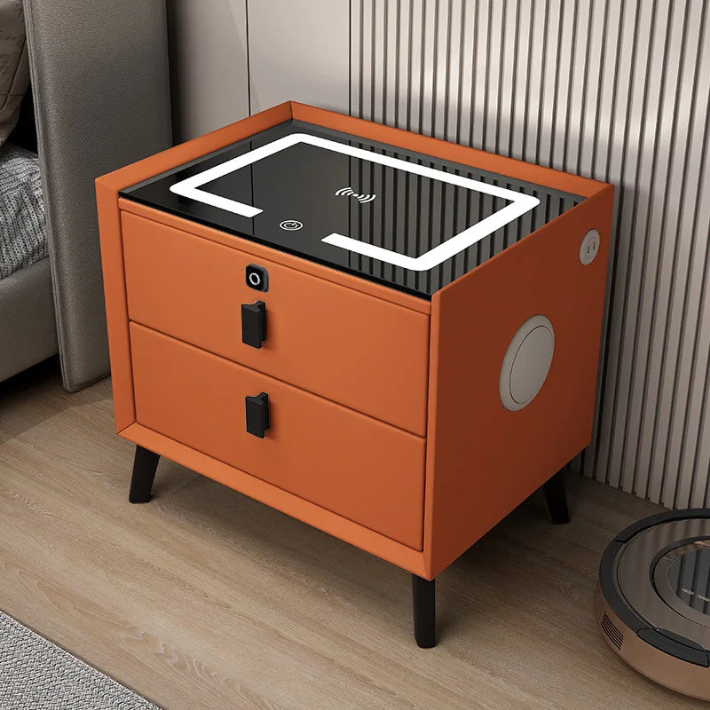 Nordic Style Smart Bedside Table with 2 Drawers 50cm Faux Leather Nightstand