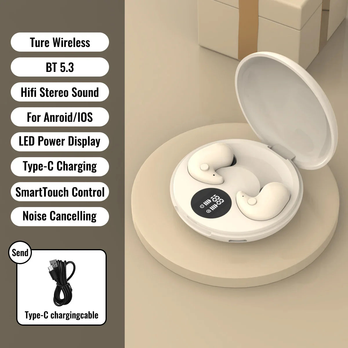 Sleep Invisible Earphone, Mini Hidden Headphones, In Ear IPX5 Waterproof Earbuds with Mic, HIFI Music Headset.