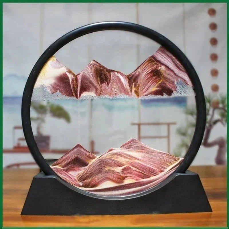 3D Moving Sand Art Picture - Round Glass Deep Sea Sandscape Hourglass for Home & Office Decor