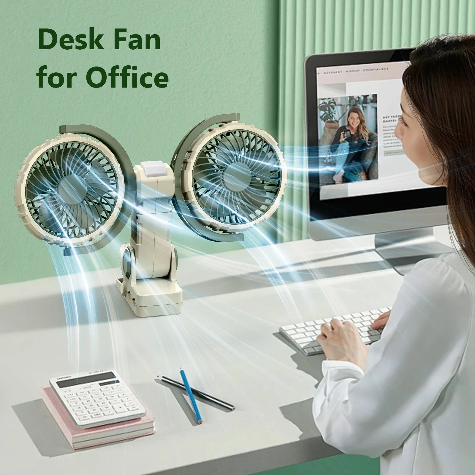 Cool Breeze | Portable Fan with Dual Heads & Rechargeable Battery | Adjustable Speed for Comfort