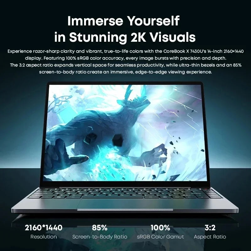 CHUWI Core Book X Gaming Laptop, AMD R5-7430U,16GB DDR4 RAM, 512GB SSD 14.1 inch, 2K Screen Lightweight Notebook.