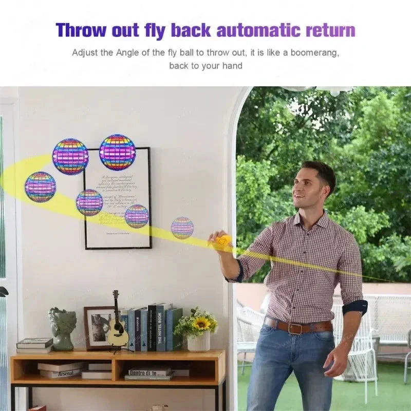 Flying Spinner Ball with LED Lights – Hand-Controlled Boomerang Toy for Kids & Adults, 360° Rotating Indoor Outdoor Hover Ball