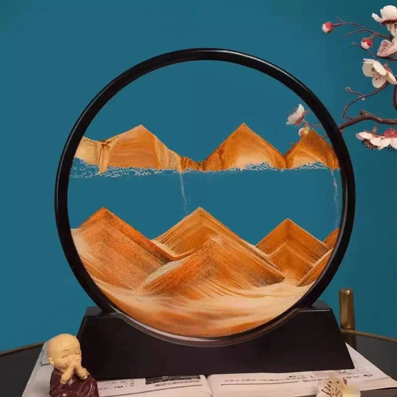 3D Moving Sand Art Picture - Round Glass Deep Sea Sandscape Hourglass for Home & Office Decor