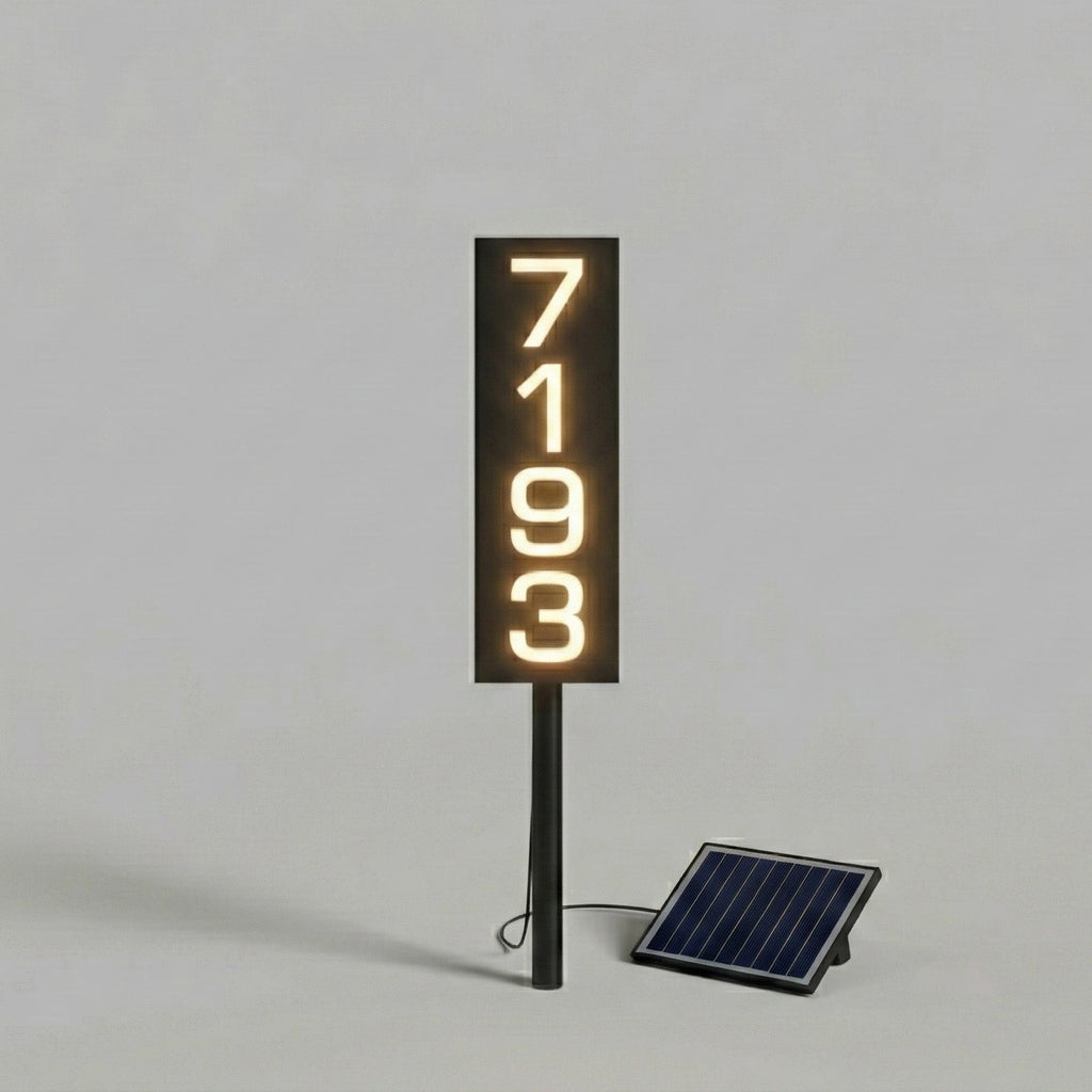 Solar Illuminated Staked Metal House Number Sign