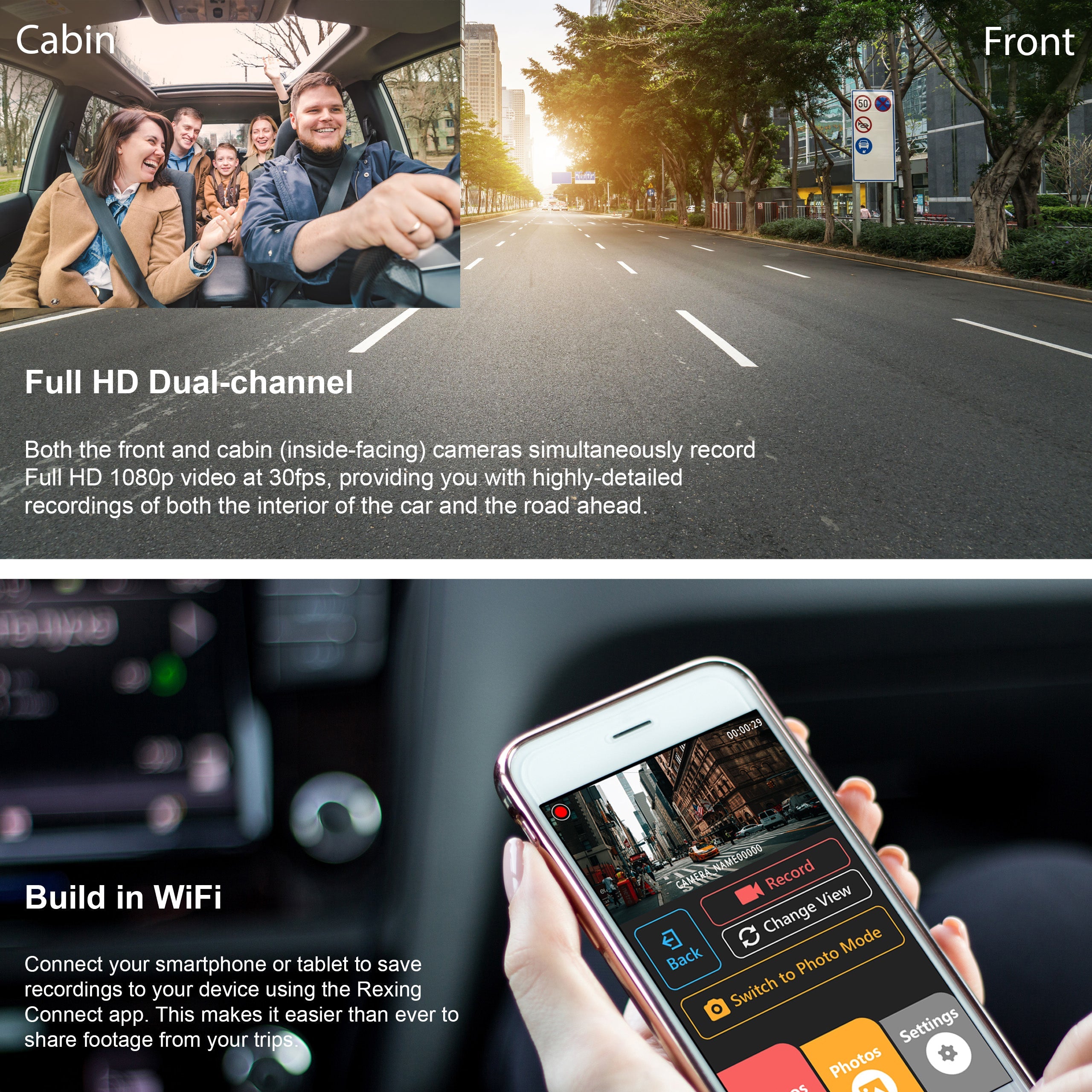Rexing V3C Dual Camera Front and Inside Cabin Full HD 1080p Dash Cam with WiFi
