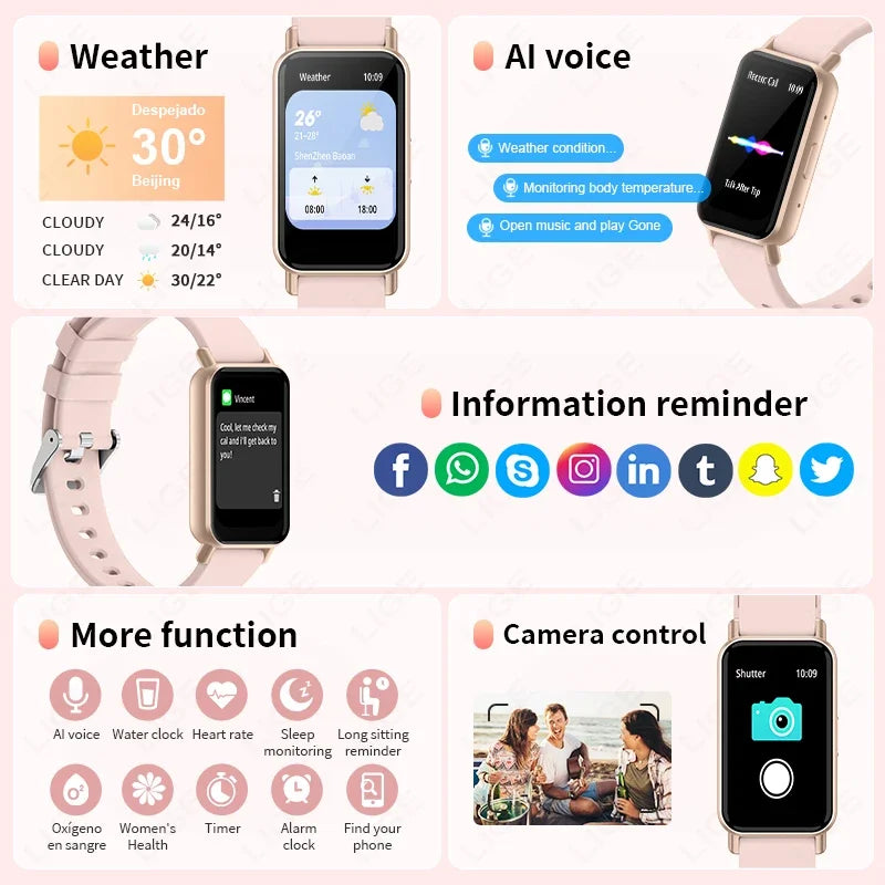 Smart Watch Women Full Touch Screen Health Monitor IP68 Waterproof Sports Fitness Tracker Smartwatch Woman Bracelet Watches
