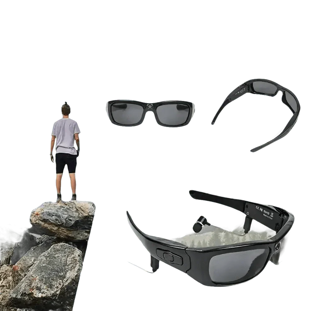 Black Camcorder Glasses Camera with Headphones. HD 1080P Mini Camcorder Glasses