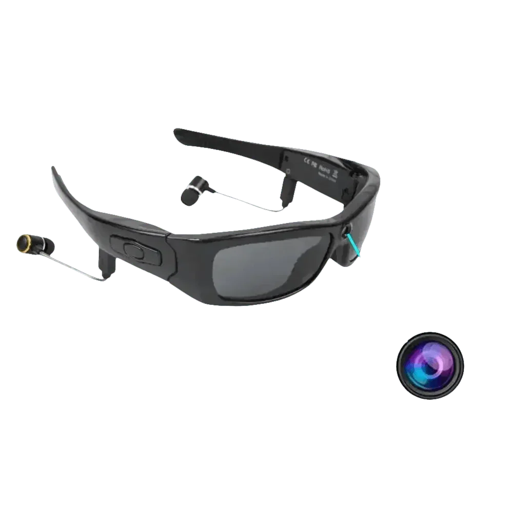 Black Camcorder Glasses Camera with Headphones. HD 1080P Mini Camcorder Glasses