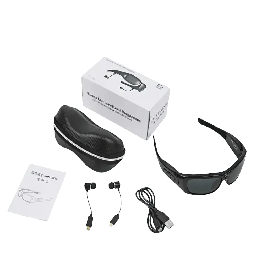 Black Camcorder Glasses Camera with Headphones. HD 1080P Mini Camcorder Glasses