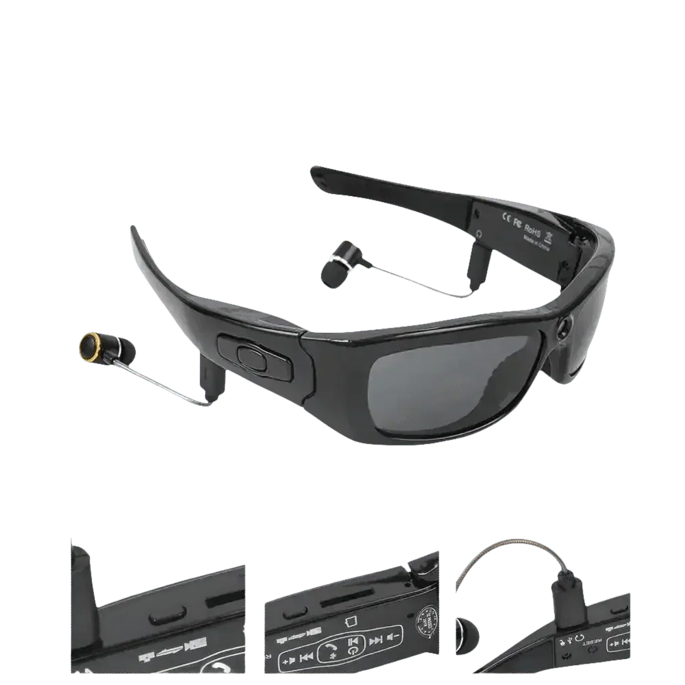 Black Camcorder Glasses Camera with Headphones. HD 1080P Mini Camcorder Glasses